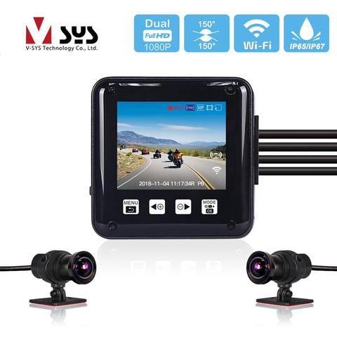 VSYS M6 M6H 2CH WiFi motocicleta DVR Dash Cam Full HD 1080 P 720 p delantero y trasero lente impermeable cámara de Acción grabadora GPS g-sensor ► Foto 1/6