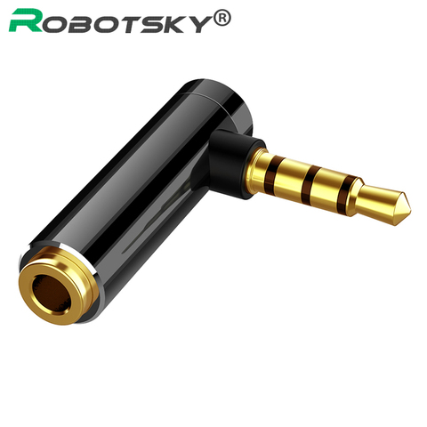 Adaptador macho a hembra de 3,5mm Robotsky, 1 unidad, adaptador de ángulo recto de 90 grados, Cable para auriculares de conexión en forma de L de cuatro secciones ► Foto 1/6