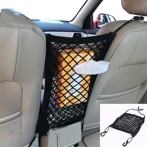 Bolsa de red de malla para coche, elástico fuerte, organizador de coche, bolsa de almacenamiento para asiento trasero, portaequipajes, bolsillo para coche ► Foto 1/6