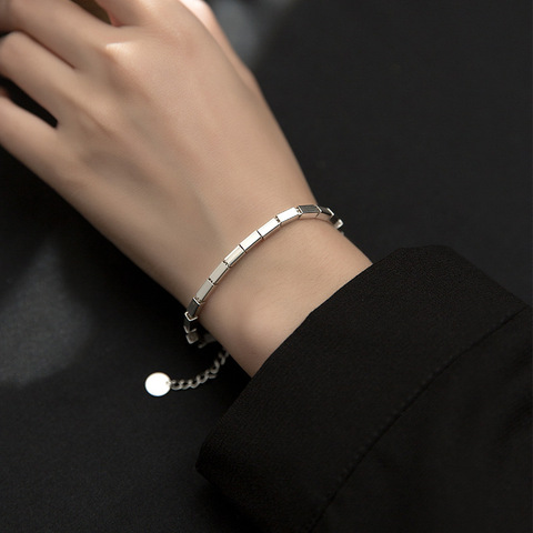 Pulsera cuadrada de plata S925 para mujer, temperamento coreano retro, joyería de costura geométrica simple japonesa ► Foto 1/5