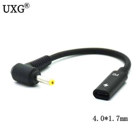 Cable de carga de gatillo para ordenador portátil, conector de alimentación hembra de DC 20V, 4,0, 1,7mm, macho a USB 3,1, tipo C, USB-C, PD, 10cm, 90 grados ► Foto 1/5