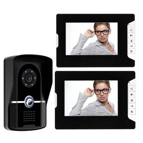 SmartYIBA-Monitor de vídeo para puerta, videoportero con cable de 7 pulgadas, intercomunicador de seguridad con visión nocturna, 1 cámara, 2 sistemas de Monitor ► Foto 1/6