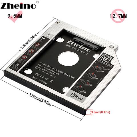 Zheino 9,5mm 12,7mm de aleación de aluminio de la 2nd HDD/SSD Caddy adaptador SATA funda de 2,5 