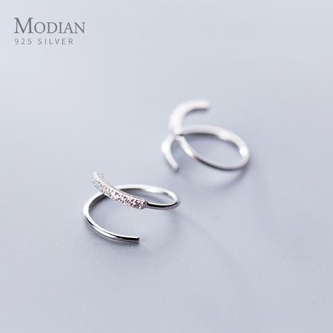 Modian Rosa Color dorado geométrico línea de plata de ley 925 pendientes aretes para las mujeres brillante claro CZ Pin de oreja bien regalo para niñas, joyería ► Foto 1/4