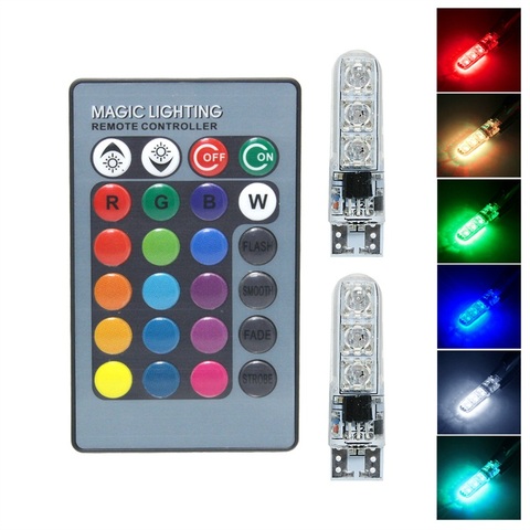 Luces LED universales T10 RGB 5050 SMD de distancia de seguridad para coche, 12V, W5W, lámpara de estacionamiento trasera automática con Control remoto ► Foto 1/6