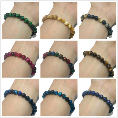 Pulseras de Jade para hombre y mujer, cuentas de piedra Natural, ágatas, Ojo de Tigre, lapislázuli, para Yoga, transferencia de la suerte, 6, 8 y 10 MM ► Foto 1/6