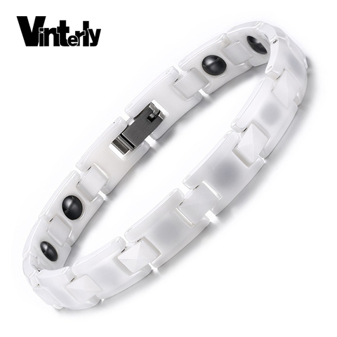 Vinterly-pulsera de cerámica blanca para mujer, brazalete de cadena Simple a la moda, brazaletes de hematita de energía para la salud, joyería para mujer ► Foto 1/6