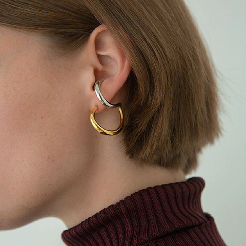 Peri'sBox-pendientes de doble círculo con forma de S para mujer, aretes geométricos irregulares, de dos tonos, minimalistas, a la moda, 2022 ► Foto 1/6