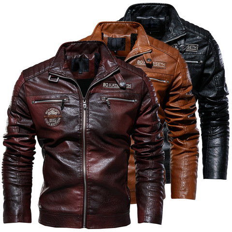 Chaqueta De cuero con forro polar para Hombre, chaqueta De cuero sintético para motocicleta, cortavientos informal con cuello levantado, abrigo Delgado 3XL ► Foto 1/6