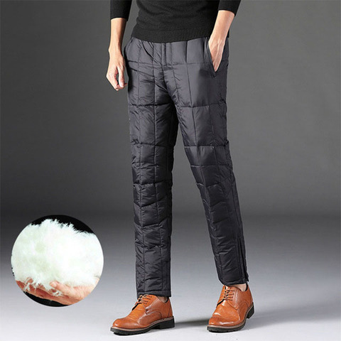 Pantalones con relleno de plumas para hombre, pantalones gruesos térmicos a prueba de viento, sueltos, para escalada, senderismo y Deportes de pesca, color blanco cálido, 4XL, para exterior e Invierno ► Foto 1/6