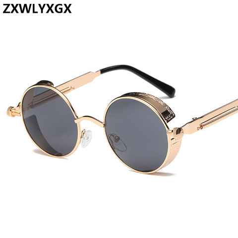 ZXWLYXGX-gafas de sol redondas de Metal Steampunk para hombre y mujer, anteojos de sol de marca de diseñador Retro Vintage, UV400 ► Foto 1/6