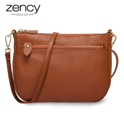 Zency-Bolso cruzado de piel auténtica con solapa para mujer, bandolera de 100%, marrón, pequeño, sencillo ► Foto 1/6