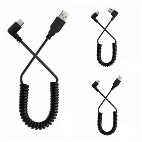 Cable de datos de resorte macho A derecho USB 100 A macho, USB-C elástica de 1M, 3,1 CM, 3 pies, USB 2,0 tipo c, ángulo macho A ángulo recto de 90 grados ► Foto 1/6