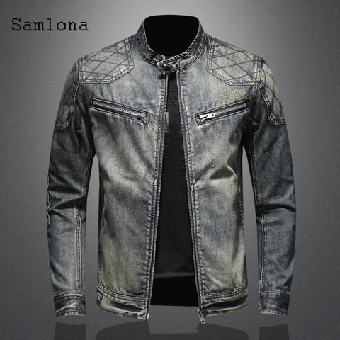 2022 nueva primavera otoño Chaquetas vaqueras de hombre moda encaja motocicleta Jean Denim chaqueta Patchwork con varias cremalleras Sexy para Hombre Ropa ► Foto 1/6