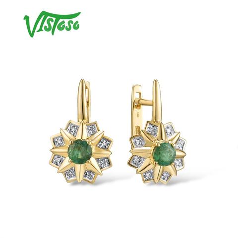 VISTOSO-pendientes de oro amarillo 585 de 14K para mujer, aretes, oro espumoso, Esmeralda, Diamante de lujo, boda, aniversario, joyería fina elegante ► Foto 1/6