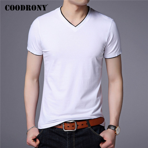 COODRONY-Camiseta de manga corta de algodón para hombre, ropa para Calle de hombre, camiseta informal con cuello en V, C5102S ► Foto 1/6