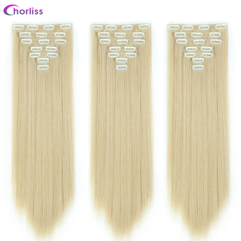 Extensiones de cabello largo sintético para mujer, extensiones de pelo postizas de 22 pulgadas, color ombré, negro, marrón y Rubio, 7 Uds. ► Foto 1/6