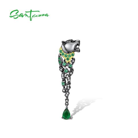 SANTUZZA-colgante de plata de primera ley con forma de leopardo para mujer, joya fina, plata esterlina 925, Color negro, espinela verde, fiesta ► Foto 1/6