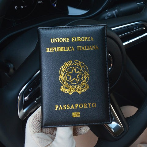 Funda de cuero Pu para pasaporte italiano para mujer, Protector de pasaporte con logotipo italiano a la moda, color negro ► Foto 1/6