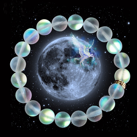 Pulsera de cuentas de vidrio de cristal con piedra lunar Natural, brazalete con cuentas brillantes, Multicolor, mate, hecho a mano, regalos, joyería ► Foto 1/6