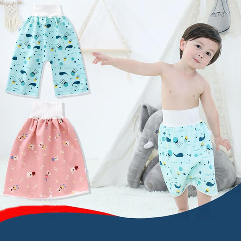 Oferta de cama para dormir de 0 a 12 años, falda de pañal impermeable, pantalones de entrenamiento de cintura alta de algodón para niños, pañal reutilizable para bebés ► Foto 1/6