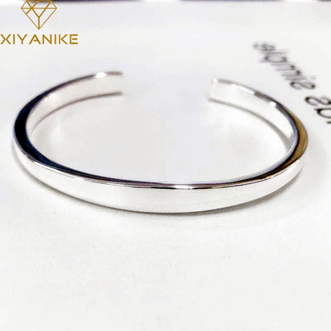 XIYANIKE-brazaletes sólidos brillantes de Plata de Ley 925 para mujer, brazaletes ajustables hechos a mano, regalos de joyería ► Foto 1/6