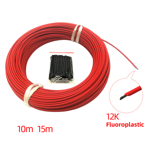 Cable calefactor de fibra de carbono fluoroplástico, Cable calefactor eléctrico para suelo, 10M, 15M, 12k, 33Ohm, al mejor precio ► Foto 1/6