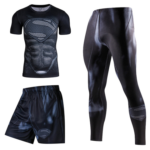 Trajes deportivos de compresión para hombre, ropa de superhéroe para correr, entrenamiento, gimnasio, chándales de Fitness, entrenamiento ► Foto 1/6