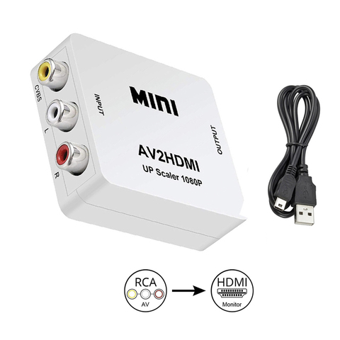 Adaptador compatible con RCA/AV CVBS a HDMI, convertidor de vídeo 1080P, MINI caja AV2HD para proyector NTSC PAL HDTV, decodificador de DVD ► Foto 1/6