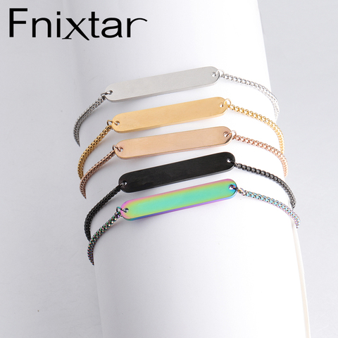 Fnixtar-pulsera de cadena de acero inoxidable pulido con espejo, brazalete con barra en blanco rectangular, ajustable, caja de deslizamiento, 50 unids/lote ► Foto 1/6