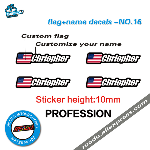 Bandera y etiqueta de nombre Marco de bicicleta de montaña logo pegatinas de nombre personal personalizado rider ID pegatina n. ° 16 ► Foto 1/4