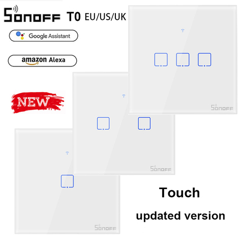 SONOFF T0 TX WiFi inteligente interruptores inteligentes con 1/banda 2/3 Wifi inalámbrico interruptor para Alexa Google hogar inteligente de la automatización de la UE y el Reino Unido y nosotros ► Foto 1/6