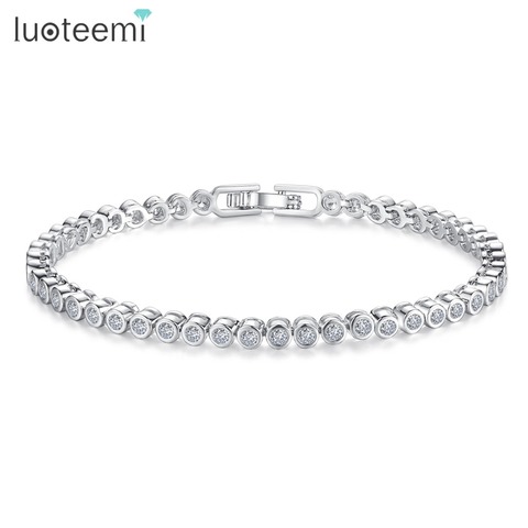 LUOTEEMI Marca Venta Caliente de Las Mujeres de Tenis Pulsera de Lujo Ronda Clear CZ Tenis Pulseras y Brazaletes para la Joyería Elegante Del Partido ► Foto 1/6