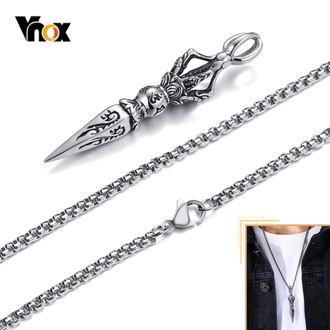 Vnox Punk Acero inoxidable tibetano budista protección collares para hombres Vajra daga patrón colgante amuleto de oración de la joyería ► Foto 1/6