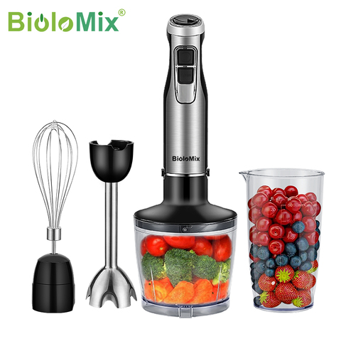 BioloMix-4 en 1 batidora de mano de alta potencia, 1200W, mezclador de inmersión, incluye picadora y vaso para batidos, cuchillas de hielo de acero inoxidable ► Foto 1/6