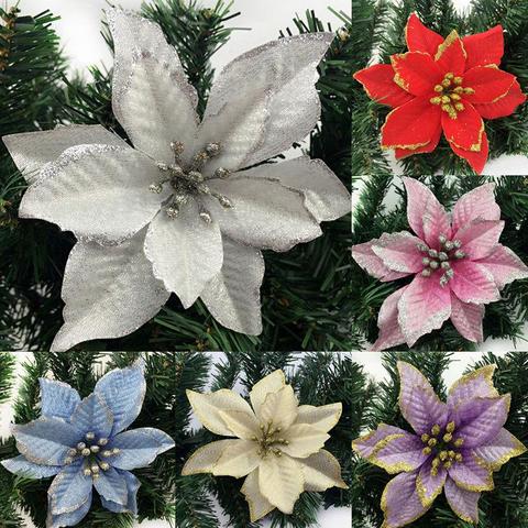 5/10 Uds 13CM artificiales brillosas flor adornos navideños para el hogar Merry Christmas árbol decoración Navidad 2022 de Navidad ornamento ► Foto 1/6