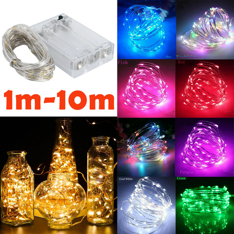 1m - 10m Cadena de luz LED de 9 colores luces de hadas de 10-100LEDs batería de alambre de cobre alimentado para boda decoración de fiesta de Navidad vacaciones lámpara ► Foto 1/6