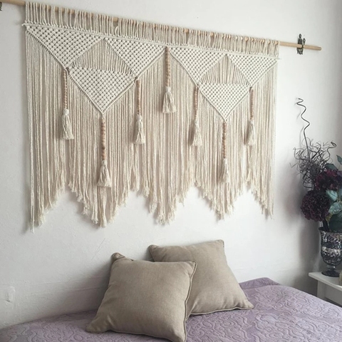 Macramé para colgar en la pared, tejido a mano, bohemio, de algodón, decoración del hogar, tapiz de tejido bohemio, arte de pared, macramé ► Foto 1/6