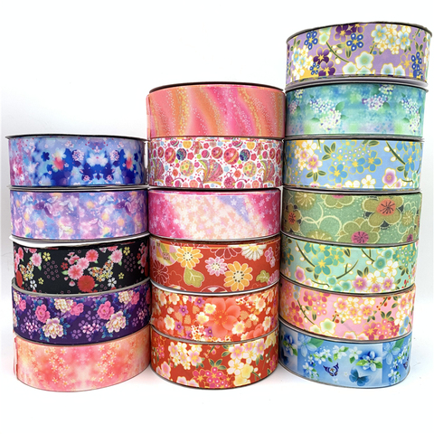 Cinta de grogrén con estampado de flores, lazo de pelo para fiesta, Navidad, boda, decoración, tela para costura DIY, 25mm y 38mm, 5 yardas/lote ► Foto 1/6