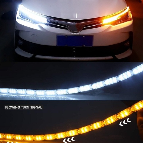 OKEEN-tira de luces LED Flexible, luz diurna blanca y azul, 50cm, señal de giro en esquina, tiras de faros LED amarillas ► Foto 1/6