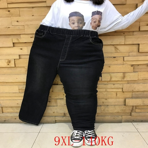 De talla grande pantalones vaqueros de cintura alta de 5XL 6XL 7XL 8XL 9XL de talla grande de las mujeres pantalones de cintura alta stretch pies pequeños Vaqueros ► Foto 1/6