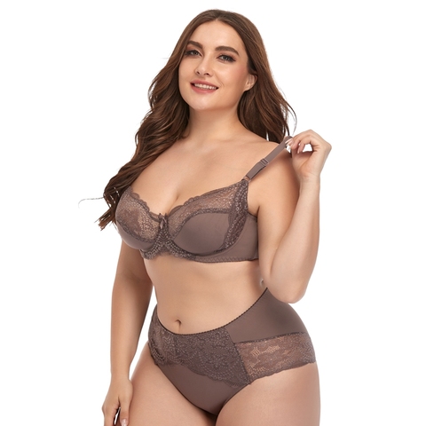 Plusgalpret-Conjunto de ropa interior cómodo, fino suave y transpirable para mujer, lencería de talla grande, sujetadores y bragas, otoño e invierno, 2022 ► Foto 1/6