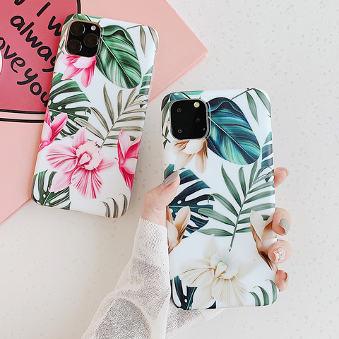 LOVECOM-funda de teléfono con diseño de hojas de plátano y flores, funda trasera suave para iPhone 12, 11 Pro, Max, 12, Mini, XS, Max, X, XR, 7, 8, 6 Plus ► Foto 1/6