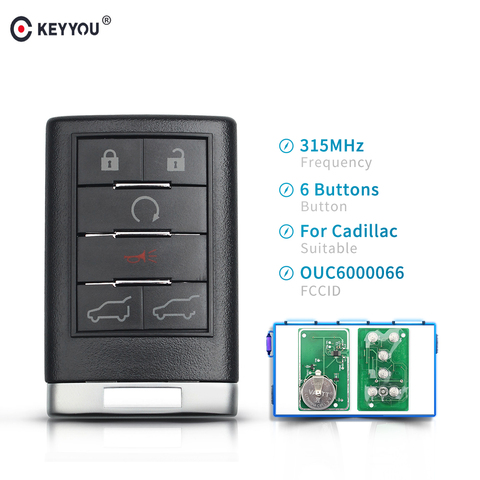 KEYYOU-llave de todoterreno de repuesto de 6 botones para Cadillac Escalade ESV EXT 2007-2014, mando a distancia sin llave, OUC6000066, 315Mhz ► Foto 1/6