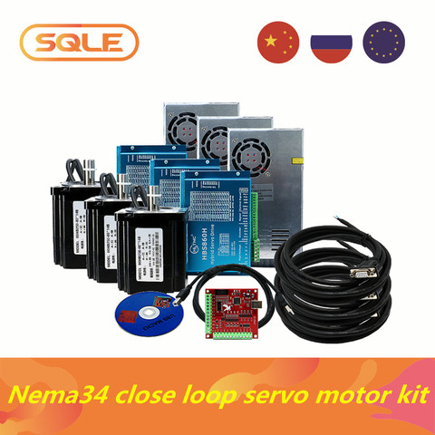 Conjunto de 3 motores de corriente continua Nema34, 12n/8.5N/4.5N y HBS860H /HBS86Hdriver, fuente de alimentación de 400w y tarjeta controladora USB MACH3 de 4 ejes ► Foto 1/6