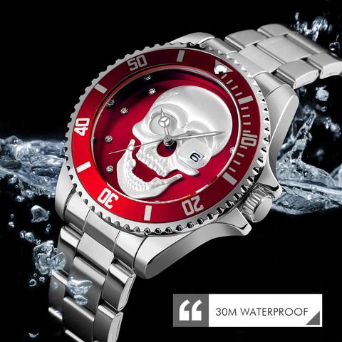 SKMEI-reloj de cuarzo con calavera para hombre, cronógrafo creativo de acero inoxidable, resistente al agua ► Foto 1/6