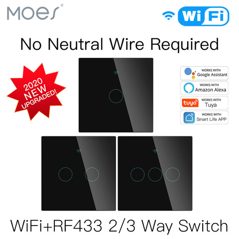 Nuevo WiFi inteligente interruptor de luz RF433 No Neutral solo Alambre de fuego vida inteligente Tuya Control DE App funciona con Alexa Google 220V UE ► Foto 1/6