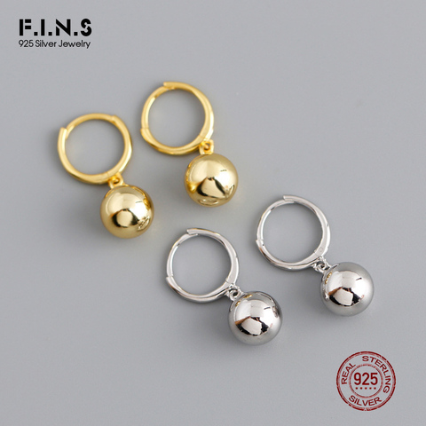 F.i.n. S-pendientes colgantes de estilo coreano para mujer, de Plata de Ley 925 auténtica, aretes de bola redonda de 8mm, Pendientes colgantes de mujer, joyería fina antialergénica ► Foto 1/6