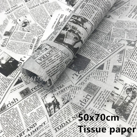 Pañuelo de papel con impresión de periódico en inglés, papel para envolver Flores, zapatos, ropa, embalaje, pañuelo de papel, regalo, 20/50/100 Uds. ► Foto 1/5