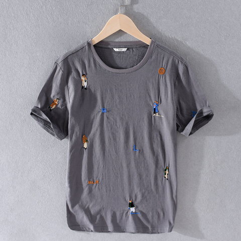 Corto bordado manga camiseta de verano hombres gris t-camisa de cuello redondo para hombre casual patchwork camiseta para hombre marca de Italia overhemd ► Foto 1/6